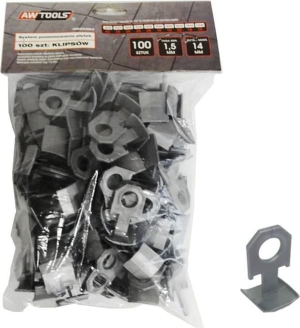 Flisejusteringssystem - AWTOOLS - AW30364 - 100 clips - 7-14 mm - Sort