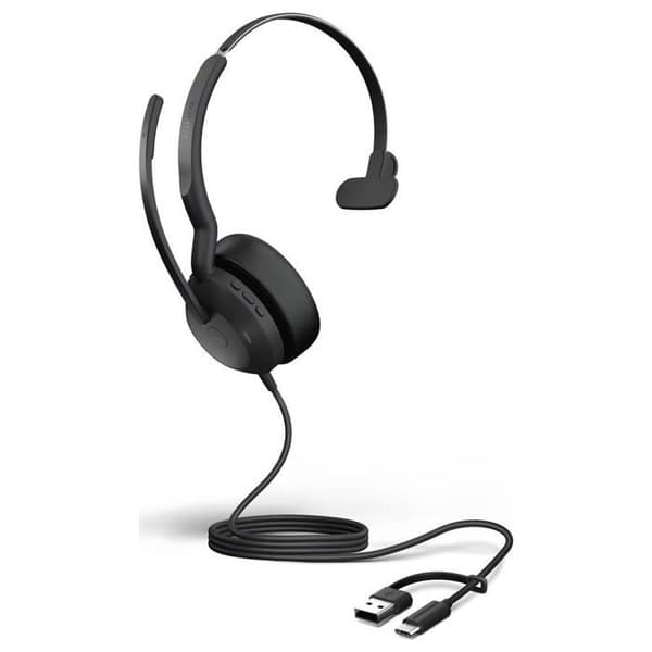 Jabra Evolve2 50 Headset over-ear, Bluetooth Mono sort Støjdæmpning af mikrofon, Støj