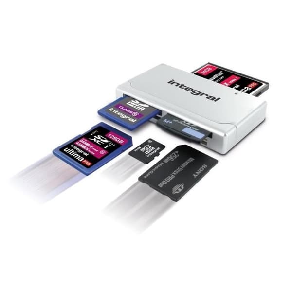 Multi USB 2.0 / Micro SD minneskortläsare - INTEGRAL - Kompatibel med 19 kortformat - Vit