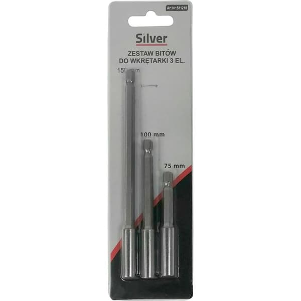 Sølv magnetiske bits 1/4" (sæt af 3, 75-150 mm)