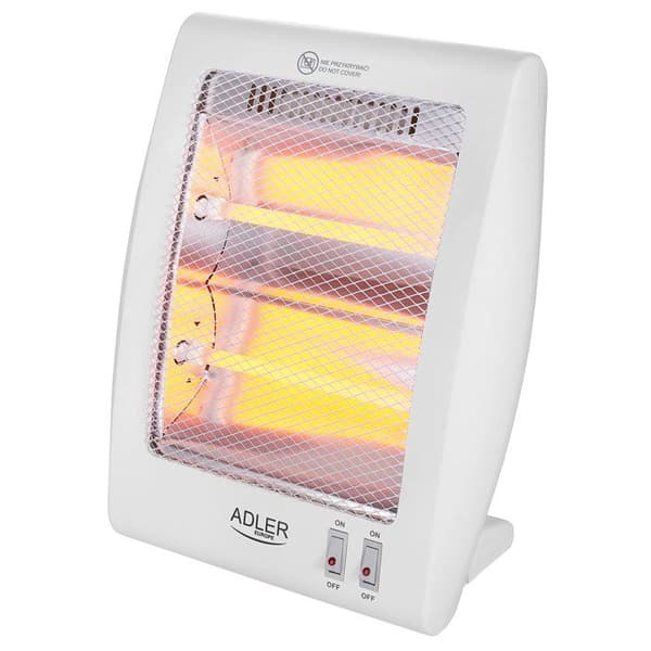 Halogenvarmer 2 Niveauer Effekt, Bærbar 2 Quartz Elementer Adler AD 7709 800W Hvid