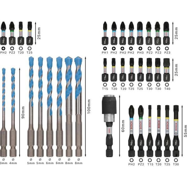 Værktøjssæt - BOSCH - PRO Impact Mixed Set - 35 dele - Modificeret stål - Robuste bits