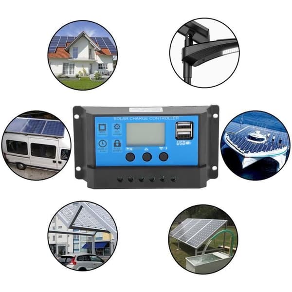 Cuque Solar Controller 12V 24V 30A LCD Solar Charge Controller Automatisk identifiering 12V 24V PWM Control