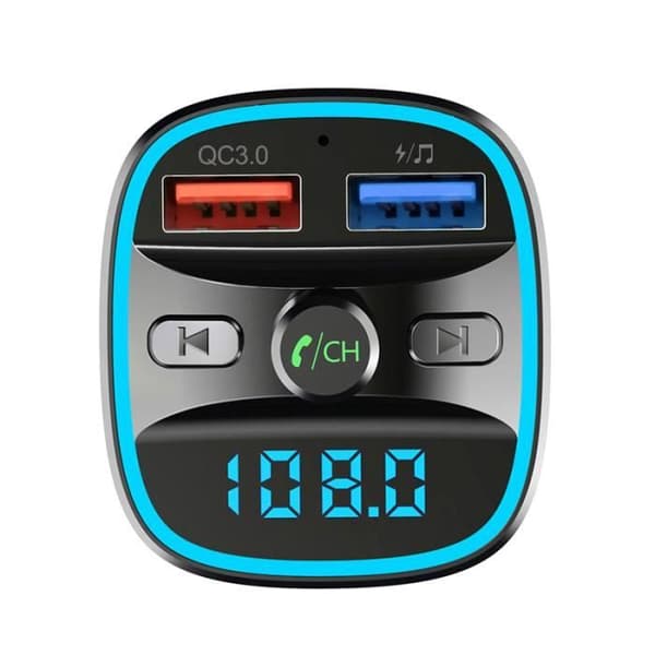 FM Bluetooth 5.0 sender - LEMON2 - Håndfri modulator - QC3.0 - Dobbelt USB oplader - Sort