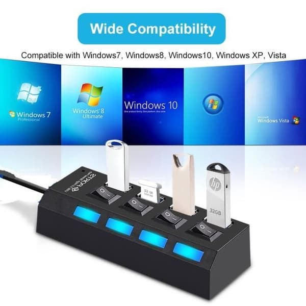 HUB USB - Multi - 7 Porte - Sort - USB 2.0 - Uden strømforsyning