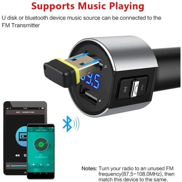 BIL FM TRANSMITTER Bil Bluetooth Adapter Bluetooth FM Transmitter Trådløs Biloplader Uden