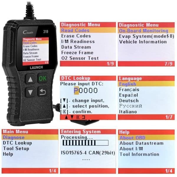 CR319 Scanner Auto Diagnostik OBD2 - EOBD-Can til at Læse og Slette Motorfejlkoder, EVAP Tester og Sensor