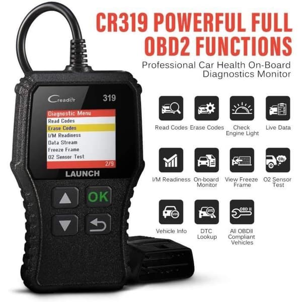 LAUNCH CR319 Scanner Auto Diagnostik OBD2 - EOBD-Can til at Læse og Slette Motorfejlkoder, EVAP og Sensor Tester, 77