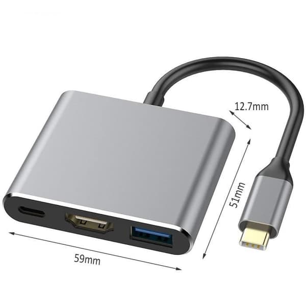 USB-C-sovitin - YLEINEN - Ototon - HDMI 4K - USB 3.0 - USB-C-lataus