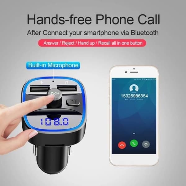 FM Bluetooth 5.0 Sender - GOBRO - Bilmodulator - USB QC3.0 Oplader - Håndfri