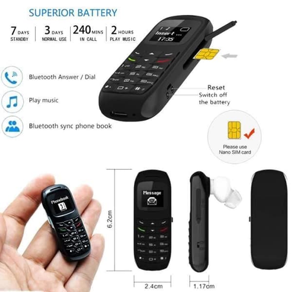 Telefon Mini - Ywei - BM70 - Bluetooth - Øretelefon - Sort