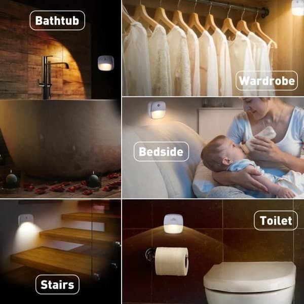BK LED Wall Night Light Rörelsesensor - Ljussensor - [3-pack] Inomhusbelysning för sovrum (varmvit)