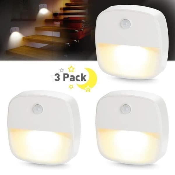 BK LED Wall Night Light Rörelsesensor - Ljussensor - [3-pack] Inomhusbelysning för sovrum (varmvit)