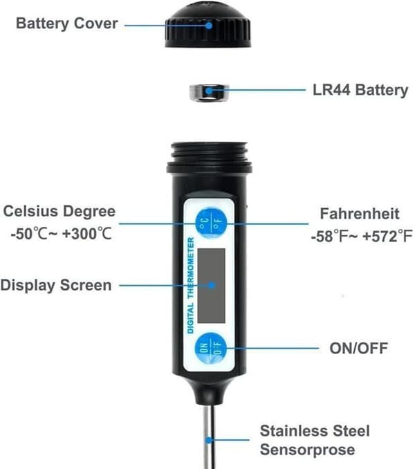 Madtermometer - Anpro - Digital - Lang rustfrit stålsonde - LCD-skærm - Sort