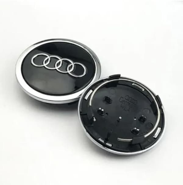 4 sorte hjulcentre med kromring 69mm Audi emblem navkapsel