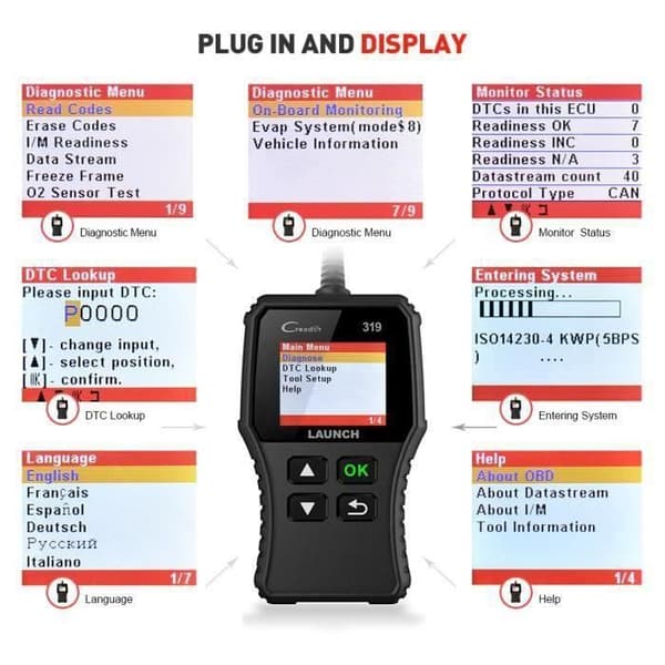 LAUNCH CR319 OBD2 Scanner Bildiagnose Multimærke til at Læse og Slette Motorfejlkoder