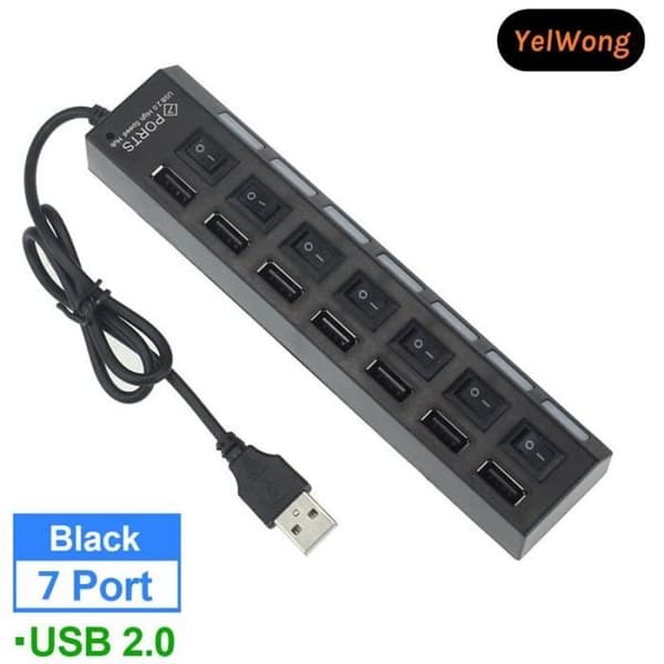 HUB USB - Multi - 7 Porte - Sort - USB 2.0 - Uden strømforsyning