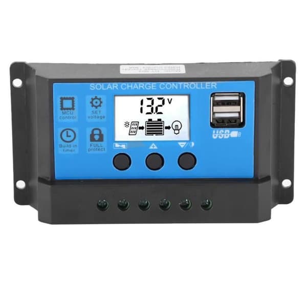 Fdit Solar Controller 30A LCD Solar Charge Controller Auto Identifiering 12V 24V PWM Control Full in 4