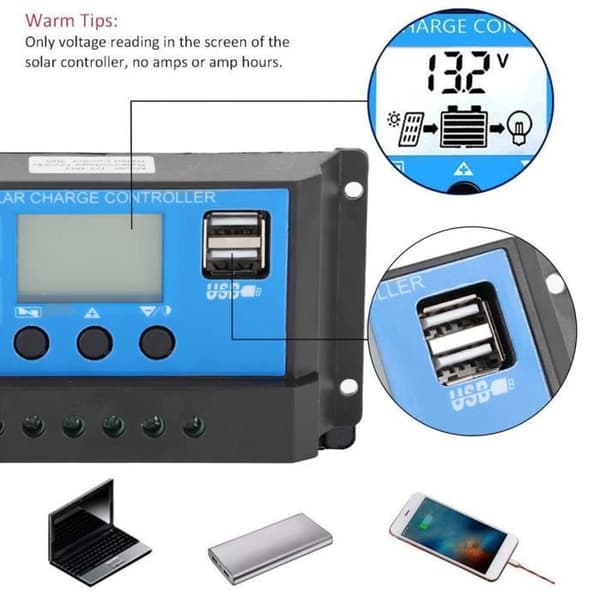 Fdit Solar Controller 30A LCD Solar Charge Controller Auto Identifiering 12V 24V PWM Control Full in 4