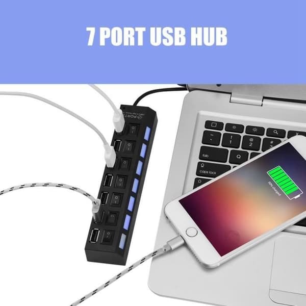 VBESTLIFE 480 Mbps USB-hubbar 7-portar Multiple USB 2.0 Hub, Multi-Function Hub Splitter High Speed Data Transfer 18397
