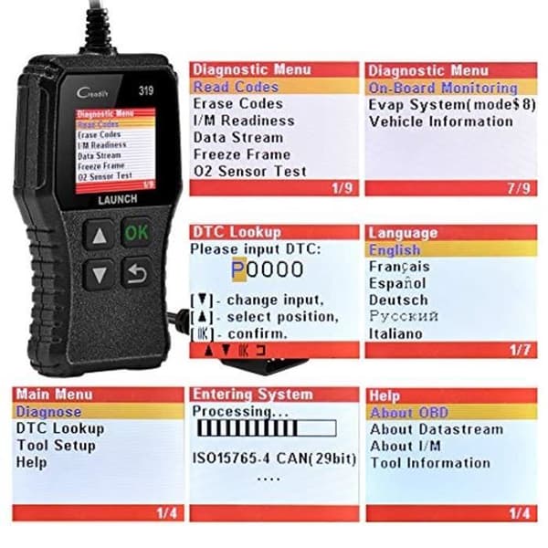 LAUNCH CR319 Scanner Auto Diagnostik OBD2 / EOBD/Can til at Læse og Slette Motorfejlkoder, EVAP og Sensor Tester