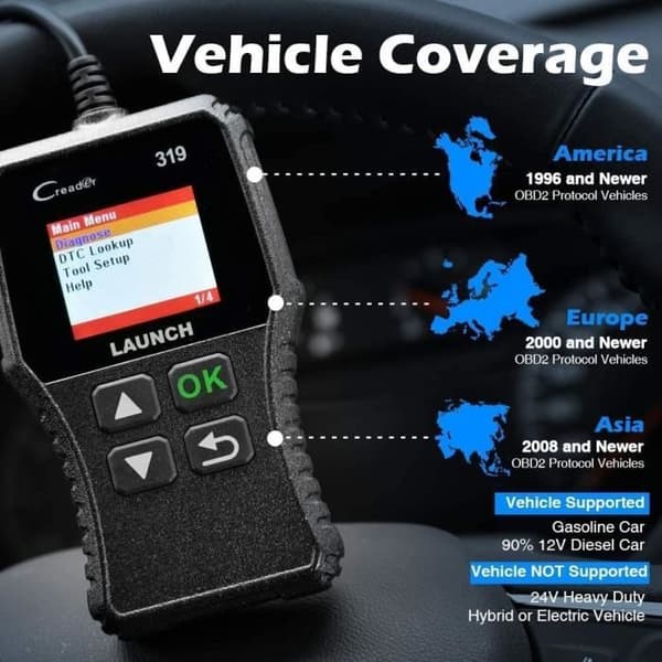LAUNCH CR319 Scanner Auto Diagnostik OBD2 - EOBD-Can til at Læse og Slette Motorfejlkoder, EVAP Tester og Ca[389]