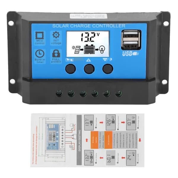 Dilwe Solar Controller 30A LCD Solar Charge Controller Auto Identifiering 12V 24V PWM Control Fullt In