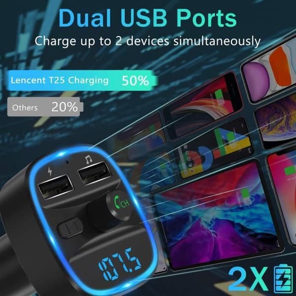 BIL FM TRANSMITTER LENCENT FM Bluetooth Transmitter, Bluetooth MP3 Afspiller Radio Adapter Trådløs Kit & Udsender