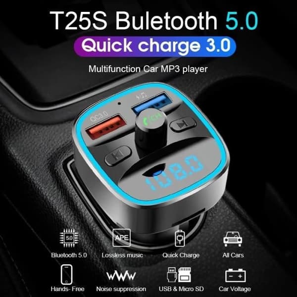 FM Bluetooth 5.0 Sender - GOBRO - Bilmodulator - USB QC3.0 Oplader - Håndfri