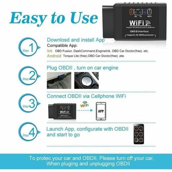 Fejlkode Scanner - PZCC - OBD2 - WiFi - Multimærke - Sort