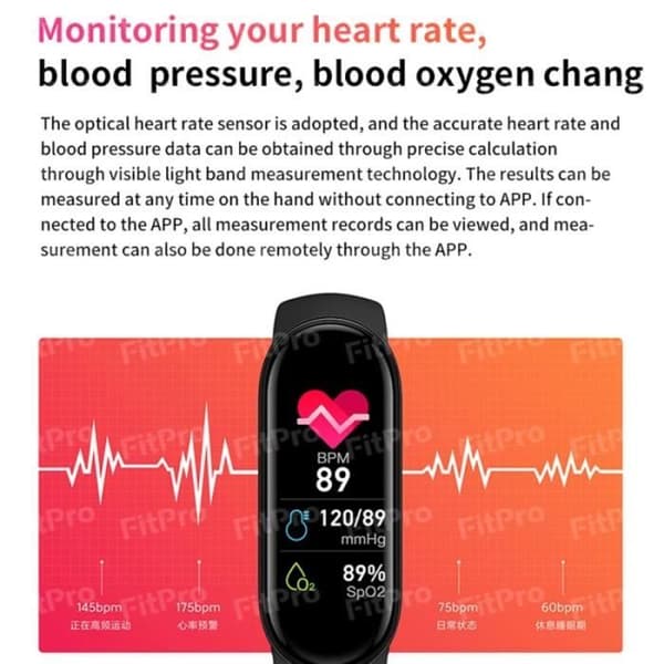 Smartwatch - M6 - Sort - Aktivitetsmonitor - Hjertefrekvens