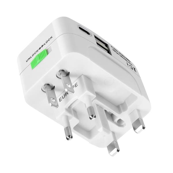 Universell Reseadapter med USB / USB-C Överspänningsskydd Vit