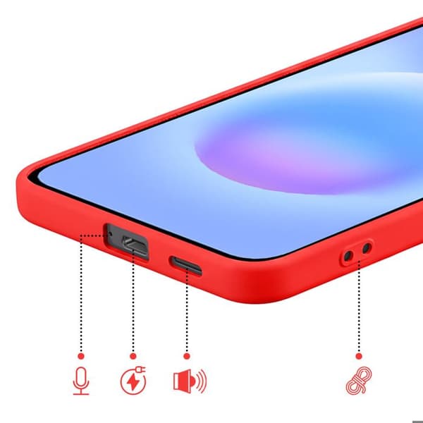Silicone Soft-Touch-fodral för Galaxy A57 med röd mikrofiberfoder