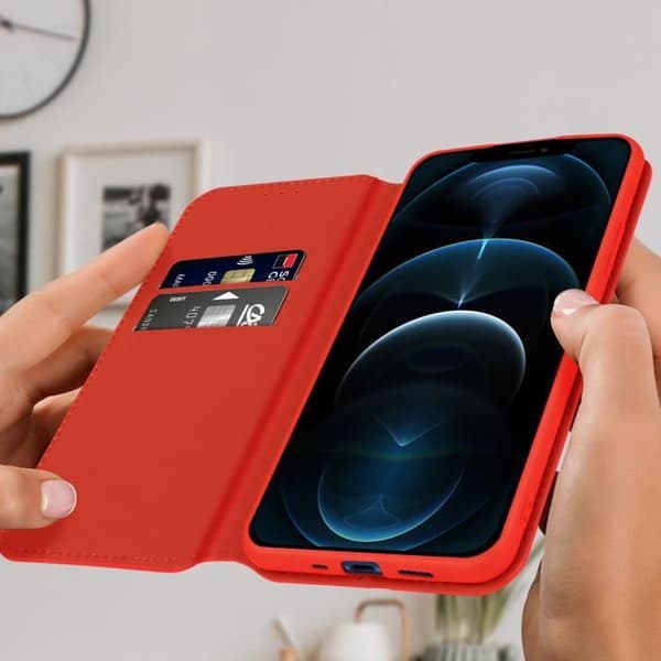 Fodral Folio - Apple - iPhone 12 Pro Max - Röd - Videostöd - Kortfack