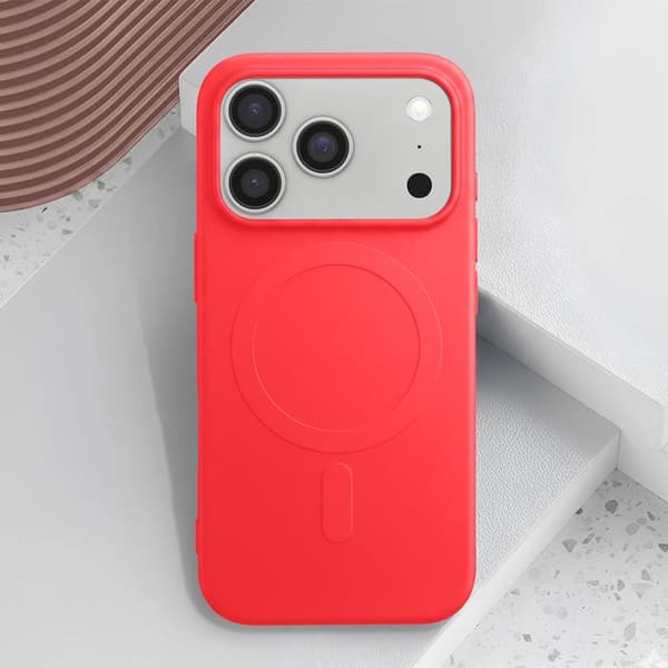 MagSafe-skal - BIGBEN - iPhone 17 Pro - Mjuk silikon - Röd Soft Touch-finish - Mikrofiberfoder