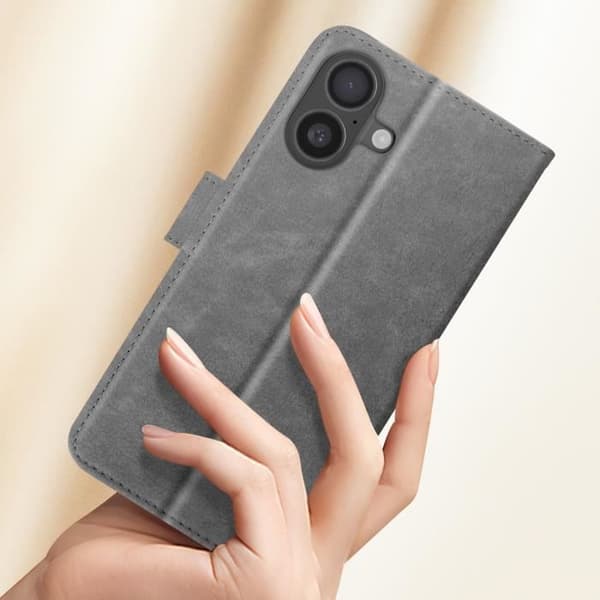 Plånboksfodral - AVIZAR - iPhone 16 Plus - Videostöd - Grå - Syntetisk