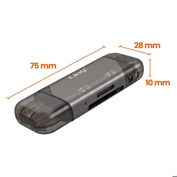 SD / MicroSD Höghastighetskortläsare USB-C och USB-A 5Gbps LinQ Grå