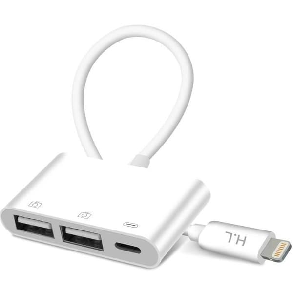 Lightning-adapter - AVIZAR - 2 USB och Lightning - Vit - Dataöverföring - Snabbladdning