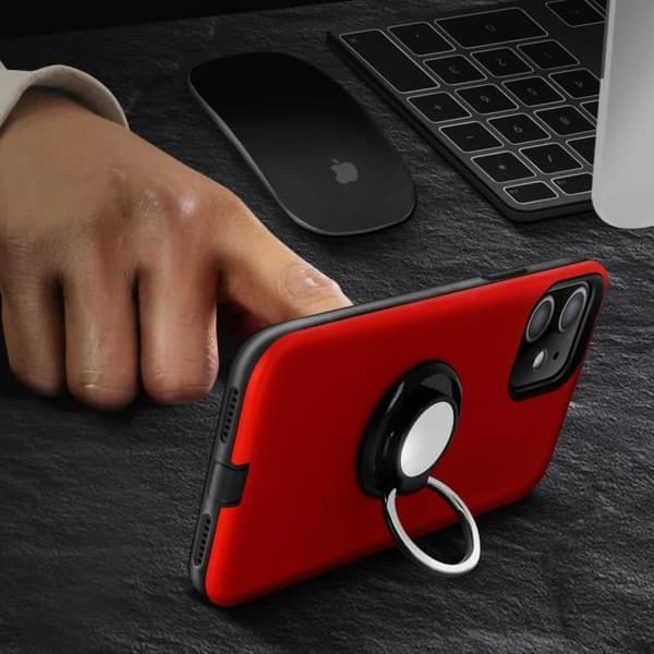 iPhone 11 fodral Stötsäker Ring Support Video Support Upphöjda kanter Röd
