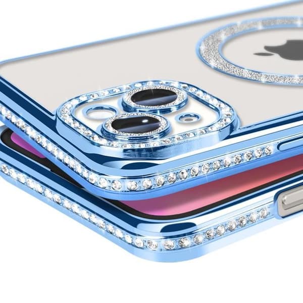 Coque Diamant för iPhone 14 Plus MagSafe Kontur Strass Blå