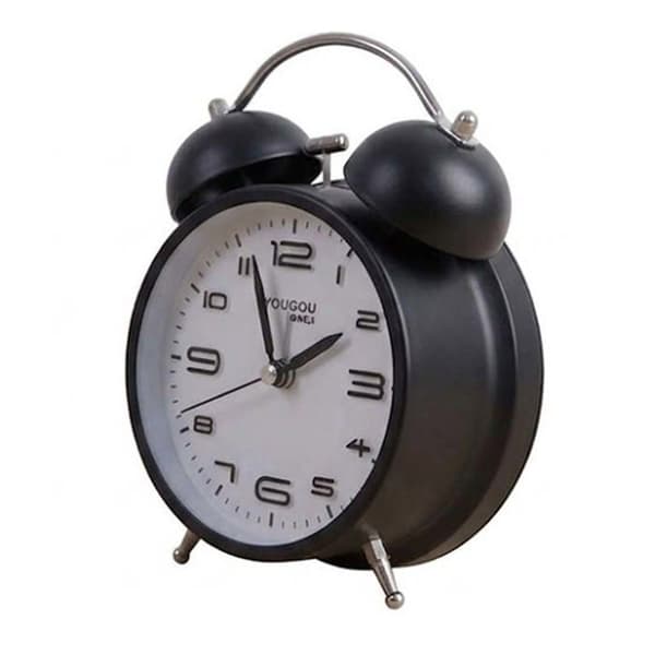 Bordsklocka 12cm för Sovrum Rund Format Dubbel Klocka Elegant Svart