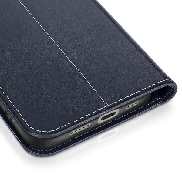 Fodral för iPhone 16 Pro i premium läder med ställfunktion, nattblå