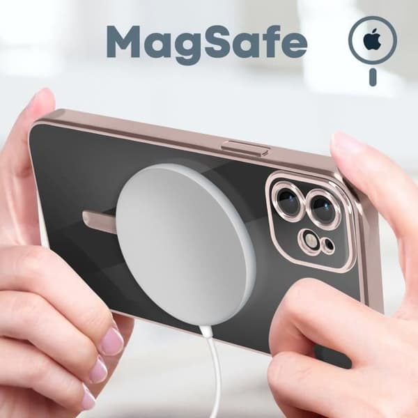 Coque - Apple - iPhone 12 - Silikon - Krom - Roséguld - MagSafe