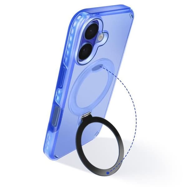 Coque MagSafe för iPhone 16 Plus Stöttålig med Fällbart Stöd Blå
