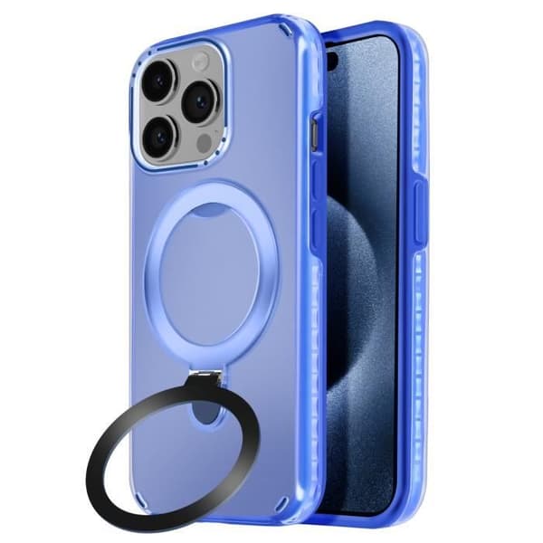 Coque MagSafe för iPhone 15 Pro Max Stöttålig med Fällbart Stöd Blå