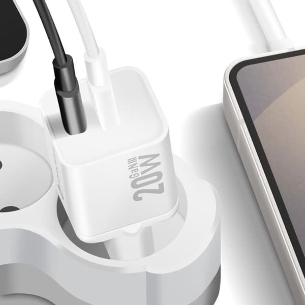 Laddare Sektor GaN III 20W med USB-C + USB Mini Format Forcell Vit