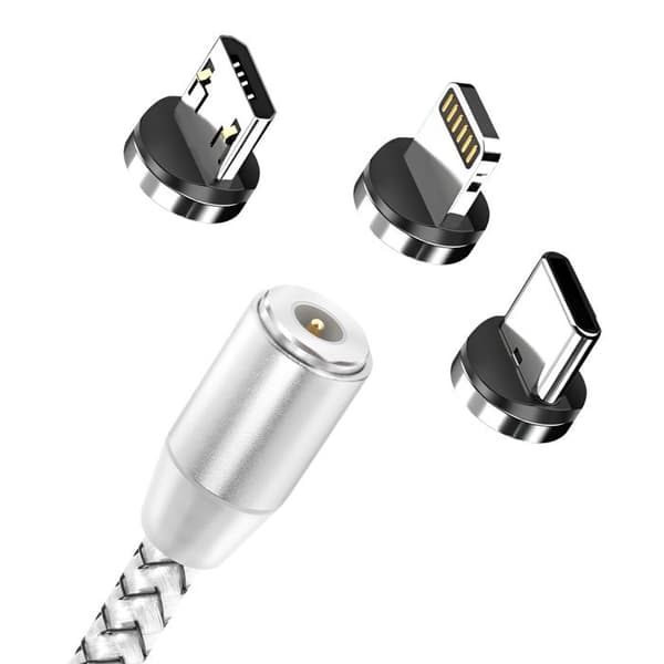 Magnetkabel 3-i-1 USB-C / Lightning / Micro-USB till USB-A 1m Silver