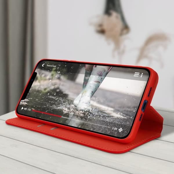 Fodral Folio - Apple - iPhone 12 Pro Max - Röd - Videostöd - Kortfack