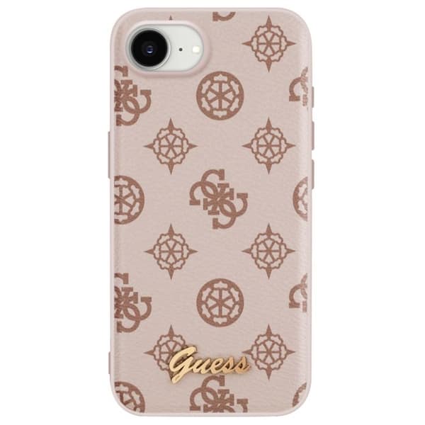 Coque Guess MagSafe för iPhone 17:e Serien Peony Script Logo Stötsäker Ljusbrun