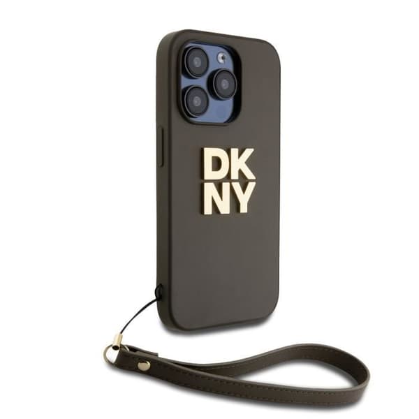 Coque - DKNY - iPhone 14 Pro - Brun - Handledsrem - Metalliserad Logotyp